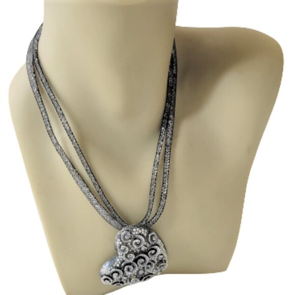 Heart Pendant Necklace, Crystal Studded Heart Pendant Fashion Necklace - Picture 5 of 15